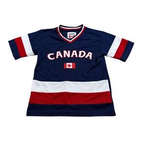 Canada Hockey Style Jersey Kids Mesh Top Athleisure Sporty Maple Leaf Retro M